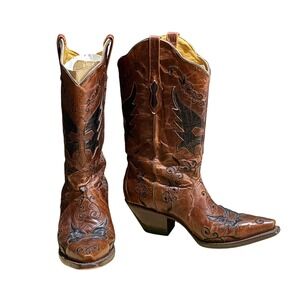 Bodacious Boot Co Womens Brown Black Goat Boots Sz 7.5 Snip Toe Western Cowgirl